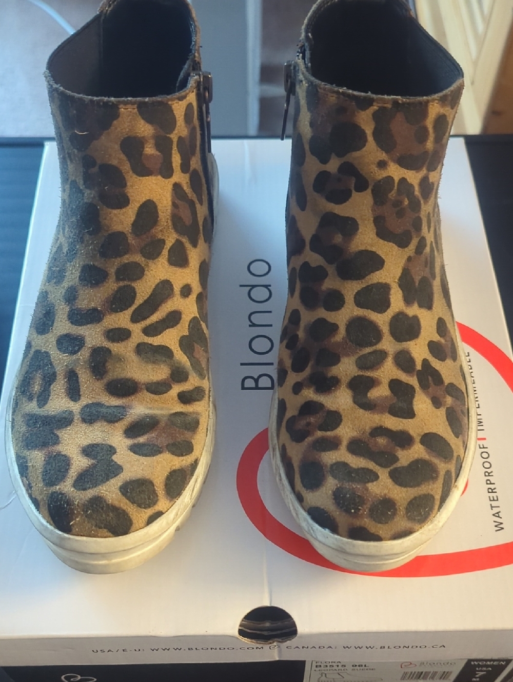 Blondo Flora Leopard Suede Waterproof Ankle Boot.